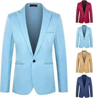 Men Slim Fit Suit Jackets One Button Classic Casual Blazer Solid Lightweight Lapel Stretch Travel Business Sport Coat Tuxedo