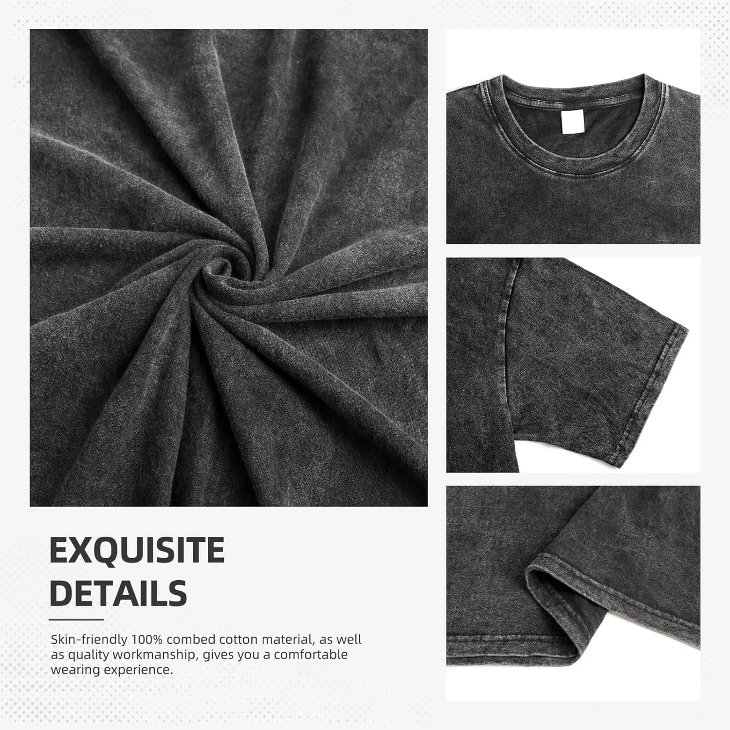 Men Vintage Oversized Drop Shoulder Fashion T-Shirts Loose Wash Solid Tees Top