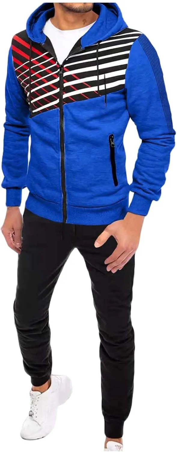 Men's 2 Piece Long Sleeve Tracksuits Full Zip for Casual Jogging Sports Gym Training Warm Hoodie Sweatpants Sets
