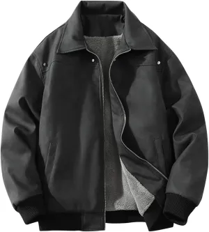 Mens Bomber Jacket Cozy Sherpa Lined Winter Jackets Coats Lapel Full-Zip Insulated Water Outerwear Plus Size Shacket