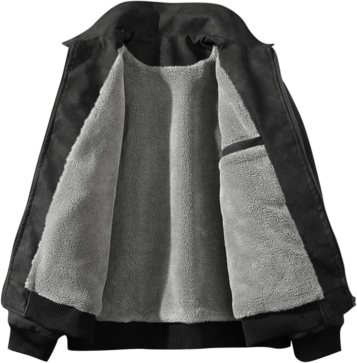 Mens Bomber Jacket Cozy Sherpa Lined Winter Jackets Coats Lapel Full-Zip Insulated Water Outerwear Plus Size Shacket