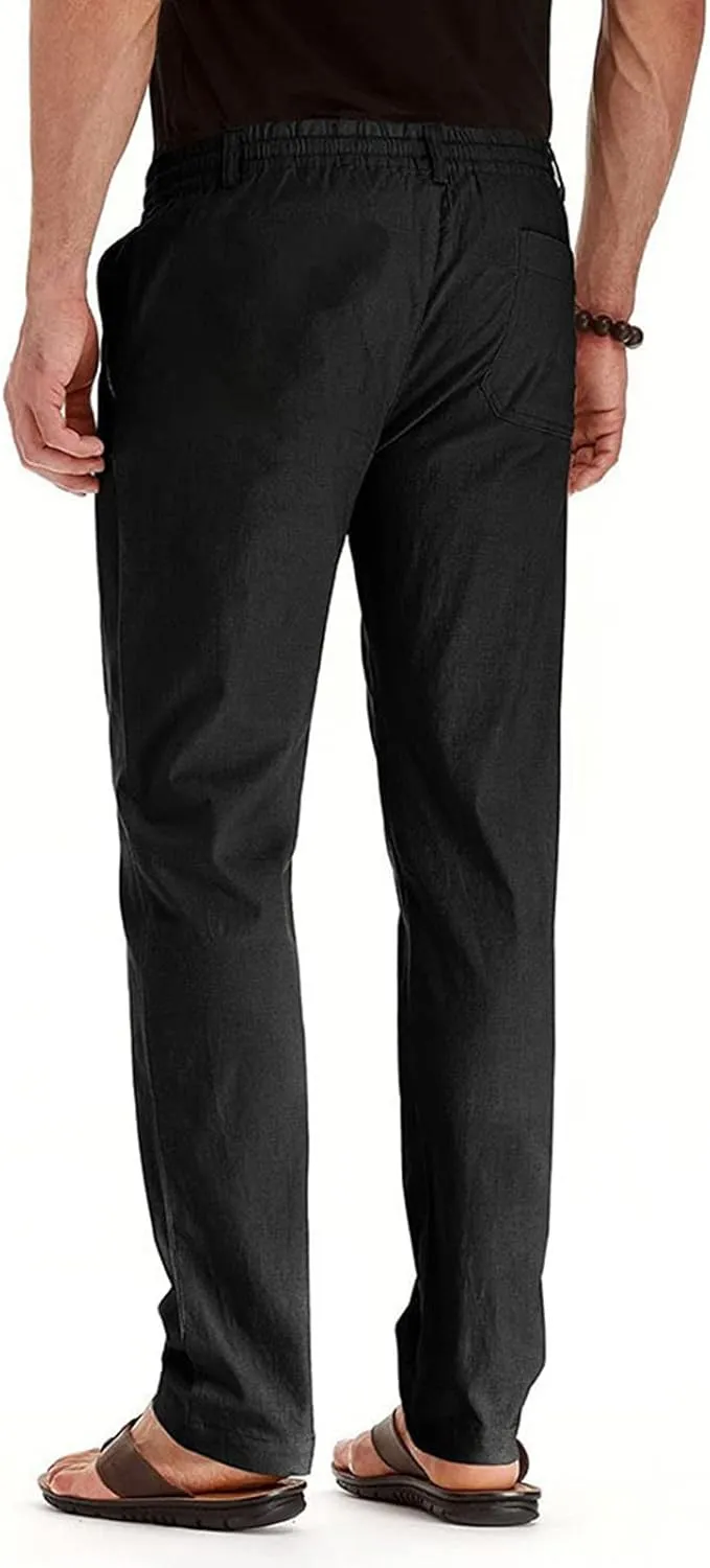 Men's Casual Cotton Pants Regular Fit Elastic Waist Straight Leg Chino Pants