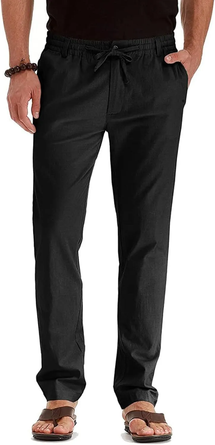 Men's Casual Cotton Pants Regular Fit Elastic Waist Straight Leg Chino Pants