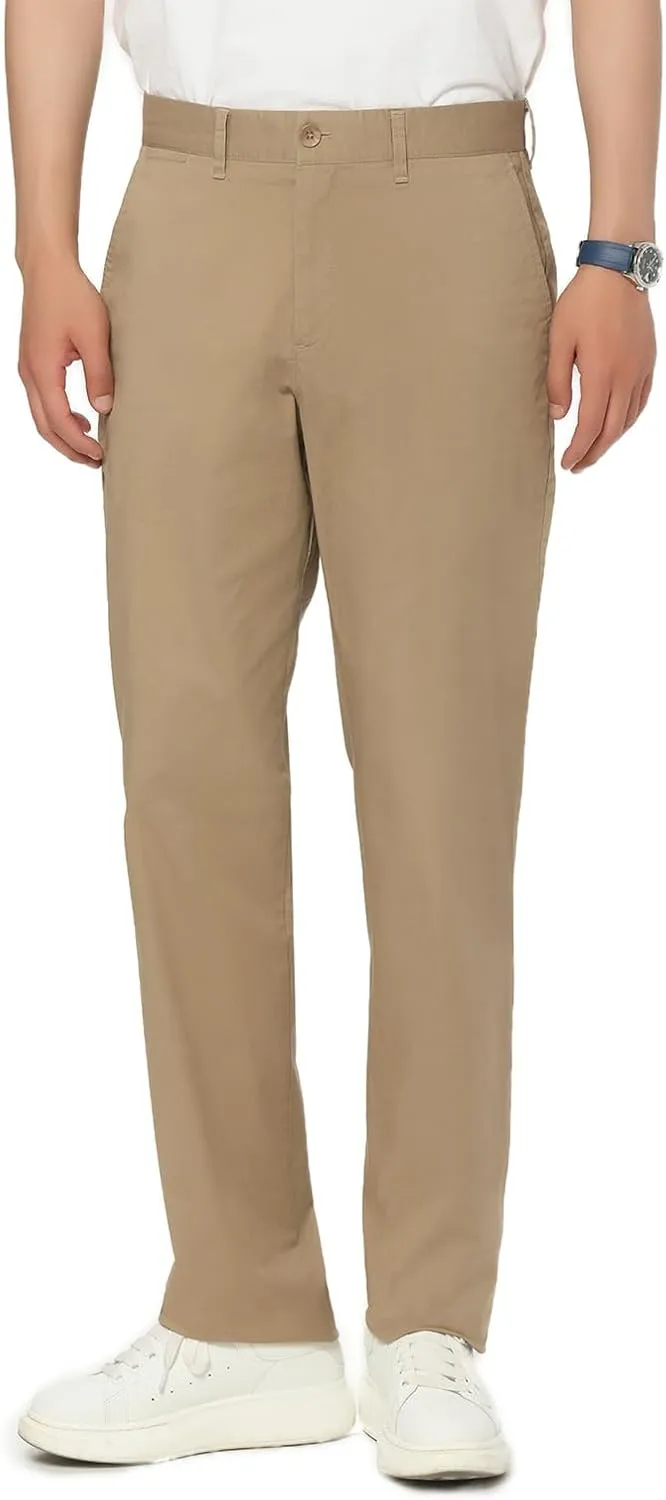 Men's Casual Pants Straight Classic Fit Cotton Flat Front Pants