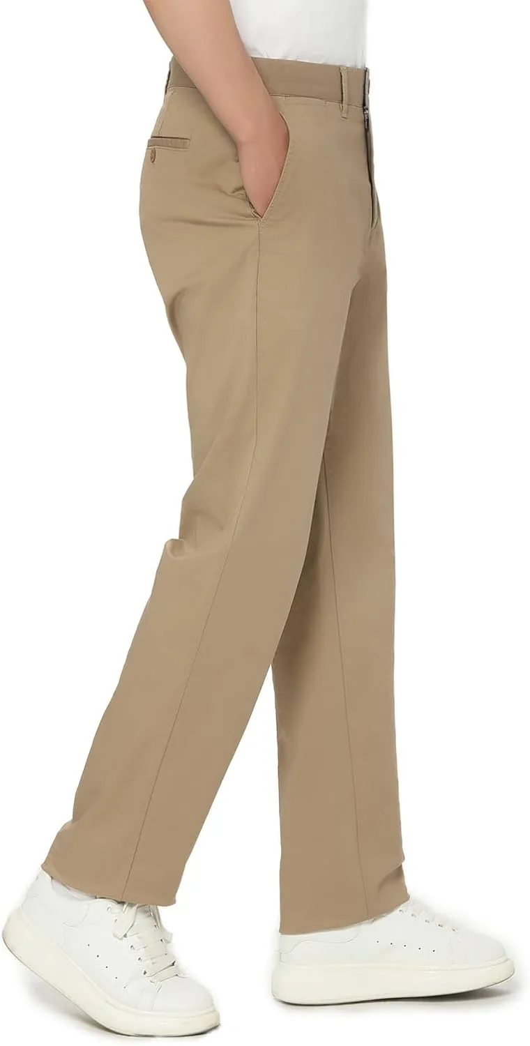 Men's Casual Pants Straight Classic Fit Cotton Flat Front Pants
