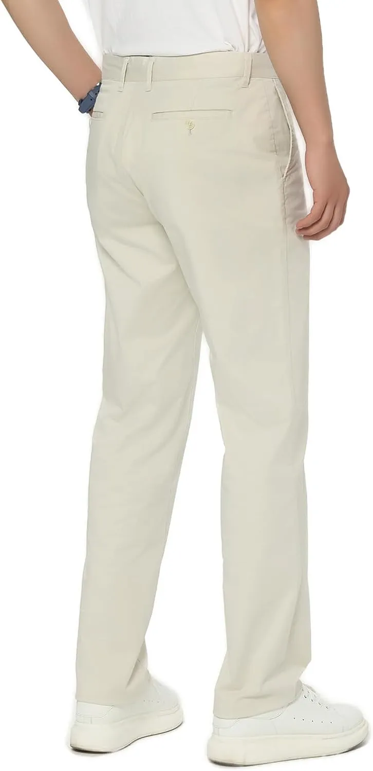 Men's Casual Pants Straight Classic Fit Cotton Flat Front Pants