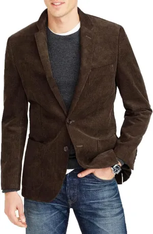 Men's Casual Slim Fit Corduroy Jacket Lightweight Two Button Blazer Sport Coat Brown