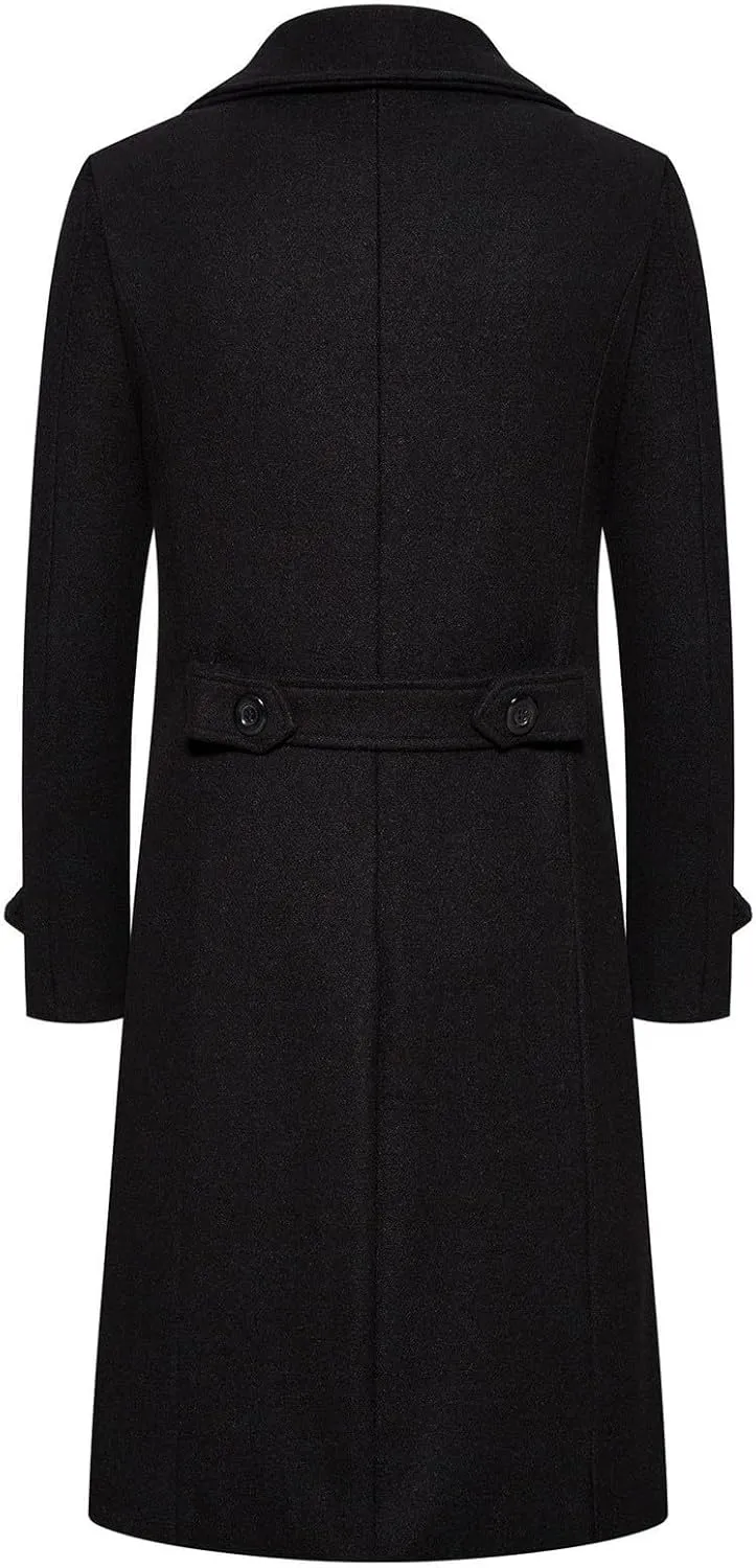 Men's Casual Winter Long Jacket Wool Blend Classic Trench Overcoat with Pockets