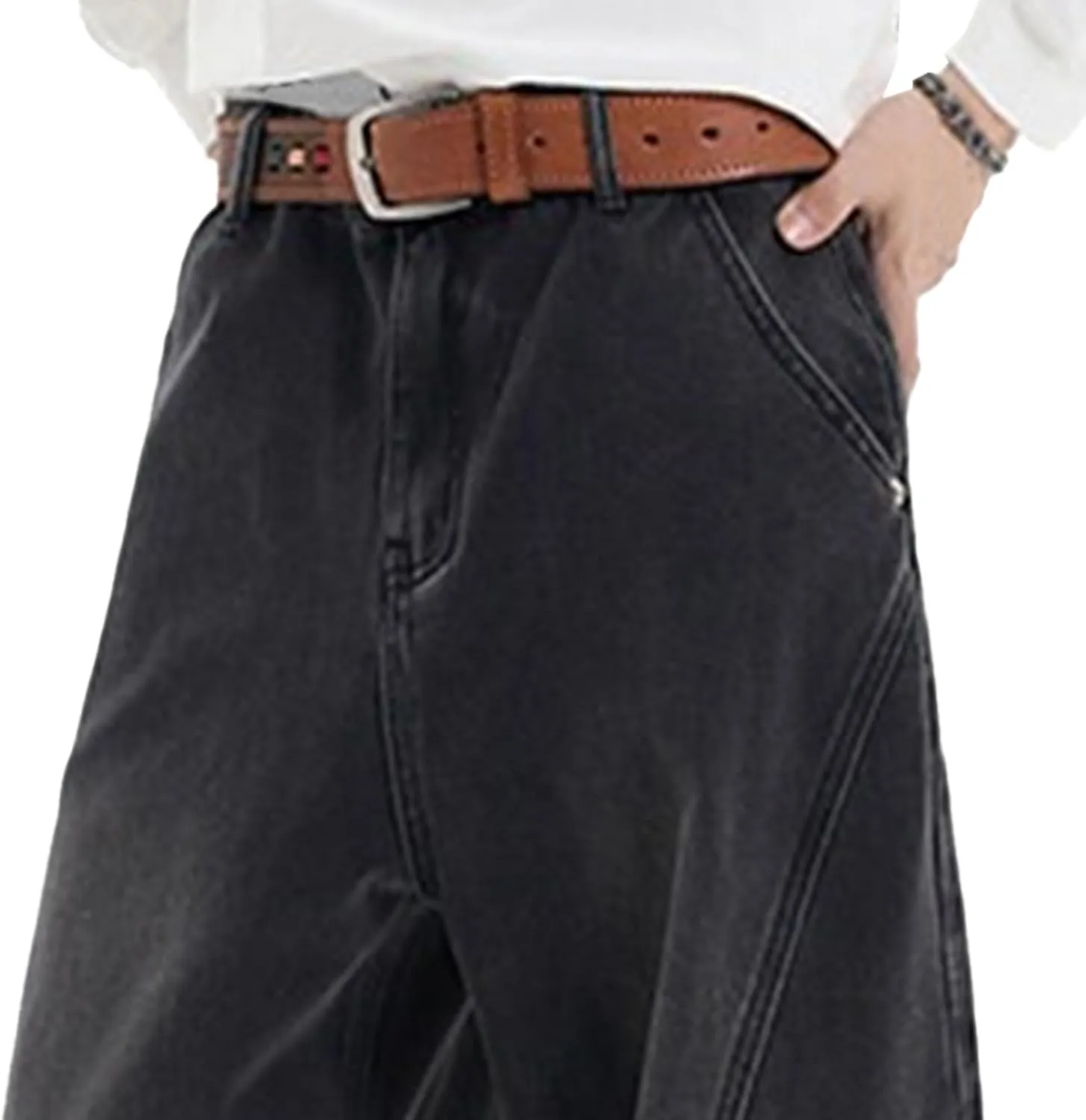 Men's Classic Fit Bootcut Jeans Denim Pants Casual Loose Fit Long Trousers