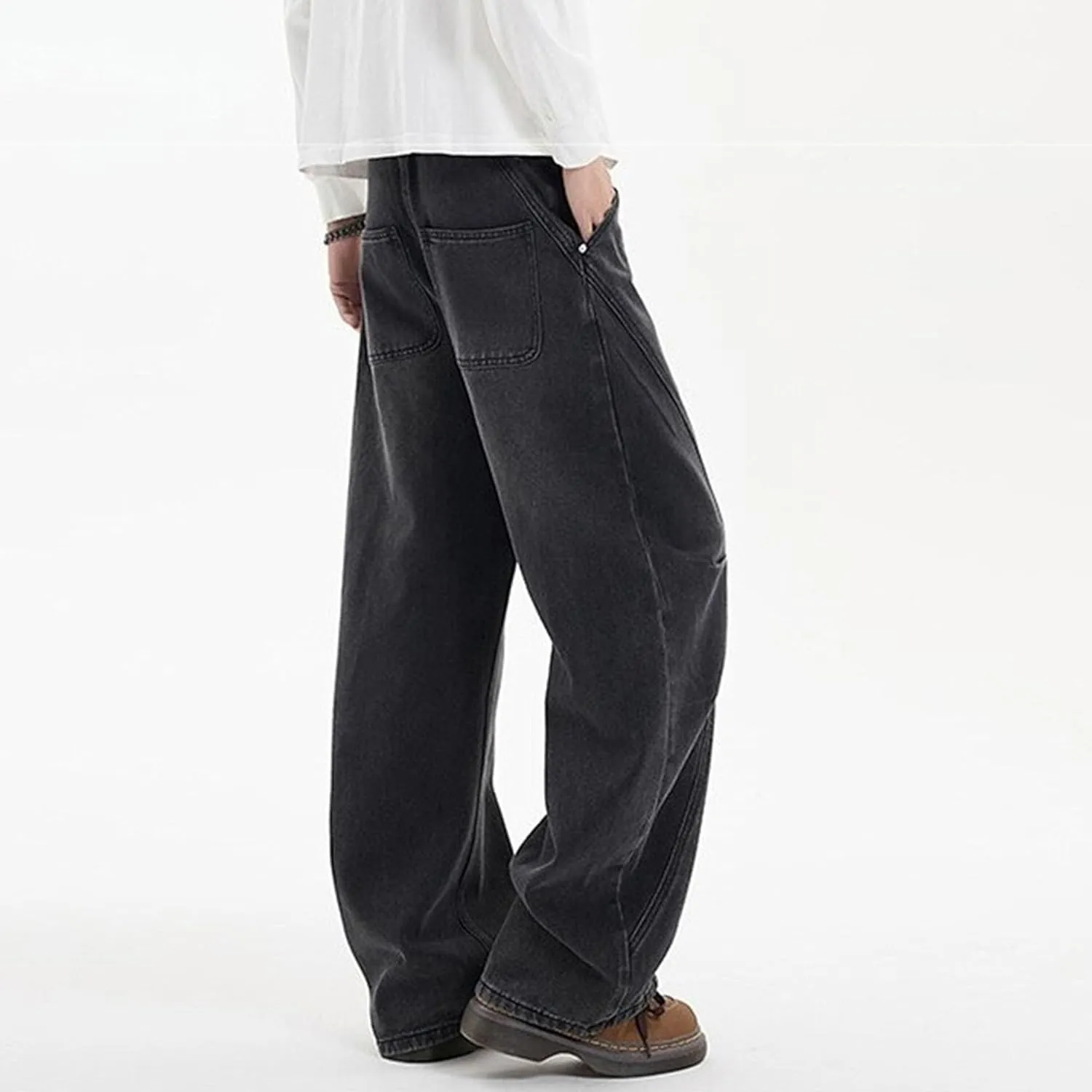 Men's Classic Fit Bootcut Jeans Denim Pants Casual Loose Fit Long Trousers