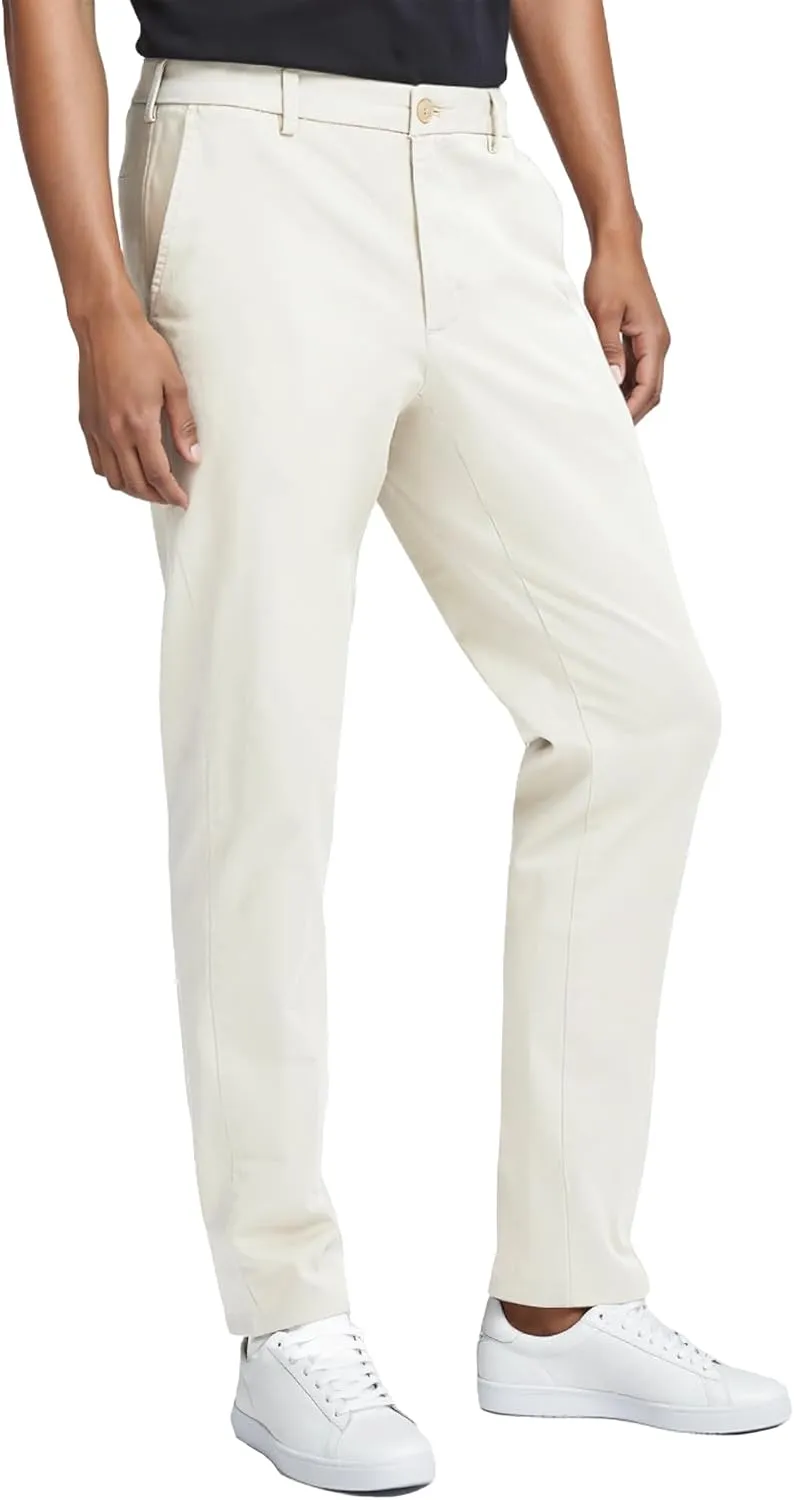 Mens Classic Fit Khaki Casual Chino Pants Whit Hidden Comfort Waistband
