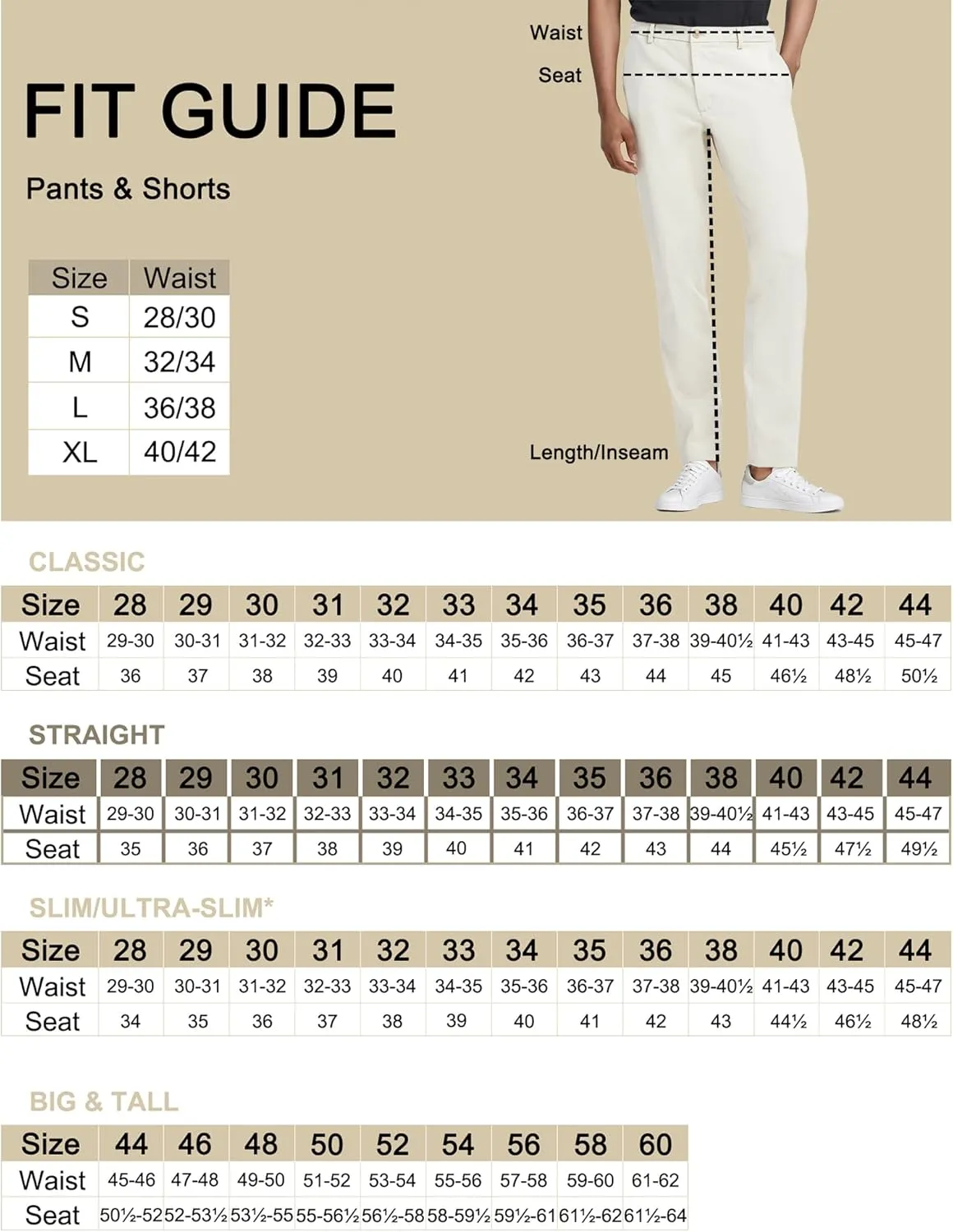 Mens Classic Fit Khaki Casual Chino Pants Whit Hidden Comfort Waistband