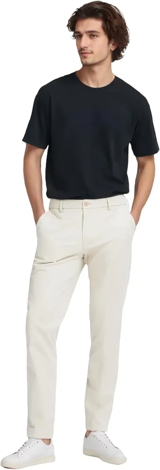Mens Classic Fit Khaki Casual Chino Pants Whit Hidden Comfort Waistband