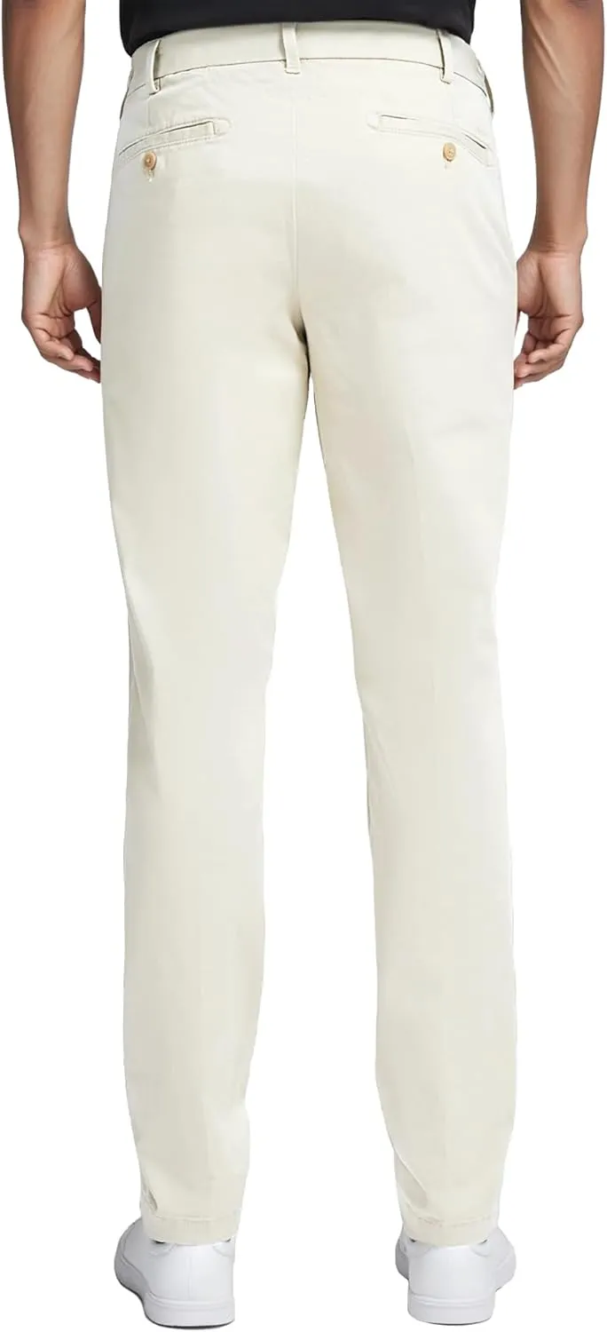 Mens Classic Fit Khaki Casual Chino Pants Whit Hidden Comfort Waistband