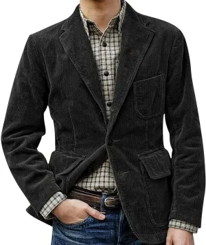 Mens Corduroy Blazers Slim Fit Casual Vintage Two Button Single Breasted Business Blazer Jacket with Pockets Sport Coat