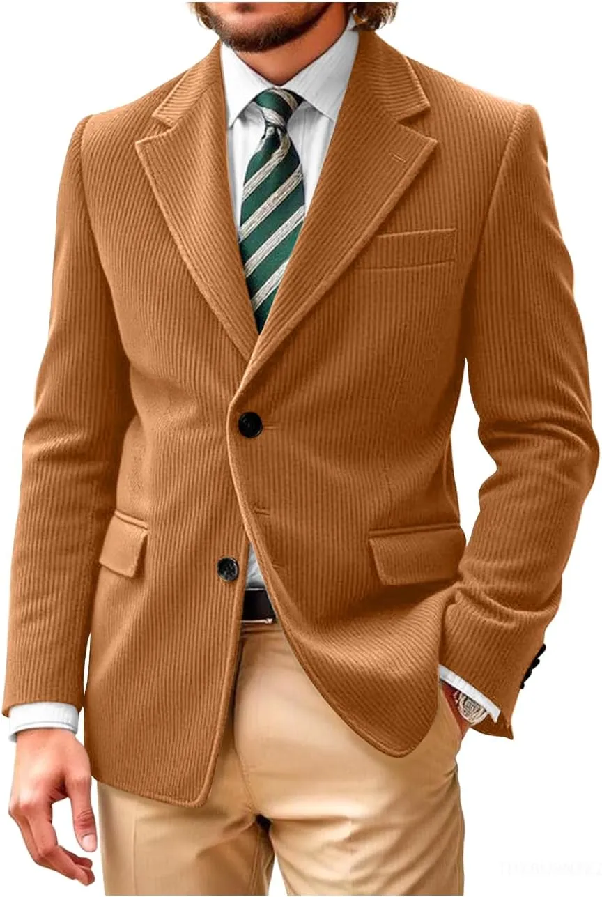 Mens Corduroy Jacket Blazer Men Sport Coat Casual Blazer Corduroy Jacket Notch Lapel Two Button Blazer Jacket