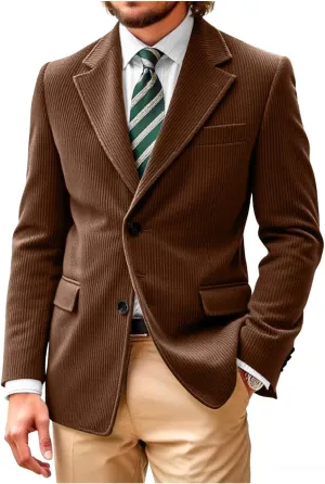 Mens Corduroy Jacket Blazer Men Sport Coat Casual Blazer Corduroy Jacket Notch Lapel Two Button Blazer Jacket