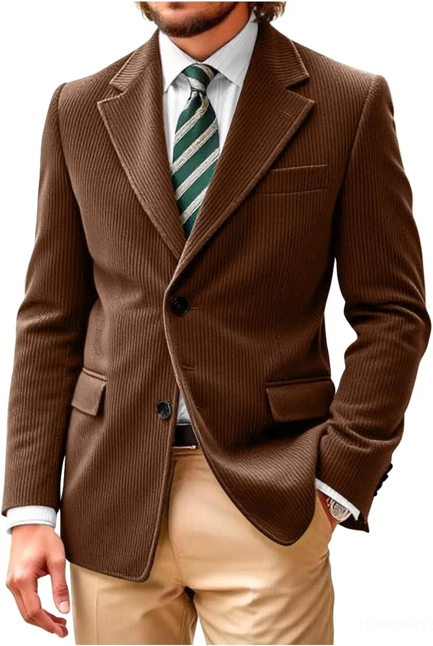 Mens Corduroy Jacket Blazer Men Sport Coat Casual Blazer Corduroy Jacket Notch Lapel Two Button Blazer Jacket