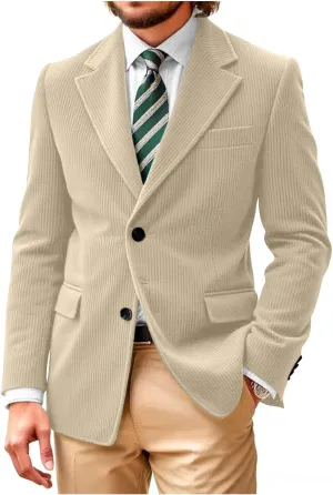Mens Corduroy Jacket Blazer Men Sport Coat Casual Blazer Corduroy Jacket Notch Lapel Two Button Blazer Jacket