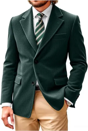 Mens Corduroy Jacket Blazer Men Sport Coat Casual Blazer Corduroy Jacket Notch Lapel Two Button Blazer Jacket