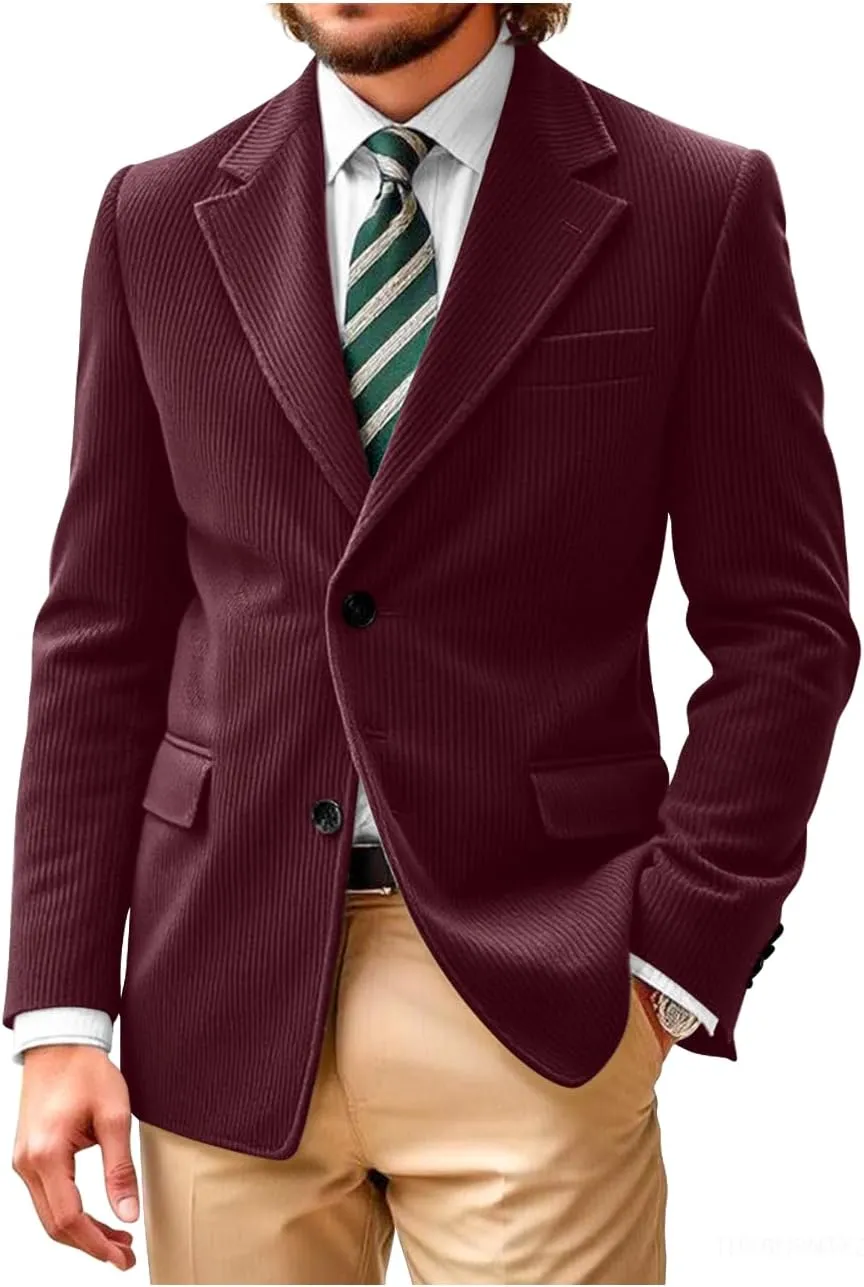 Mens Corduroy Jacket Blazer Men Sport Coat Casual Blazer Corduroy Jacket Notch Lapel Two Button Blazer Jacket