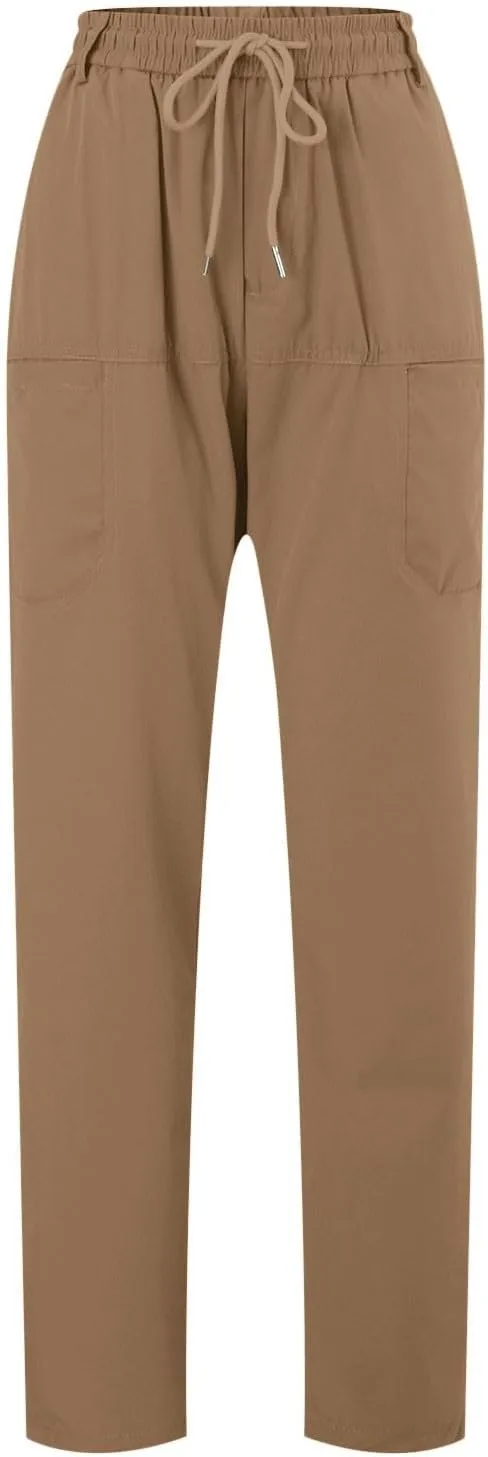 Mens Corduroy Pants Elastic Waist Drawstring Casual Loose Straight Leg Hiking Trousers Slim fit Slacks with Pockets