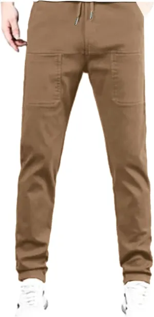 Mens Corduroy Pants Elastic Waist Drawstring Casual Loose Straight Leg Hiking Trousers Slim fit Slacks with Pockets