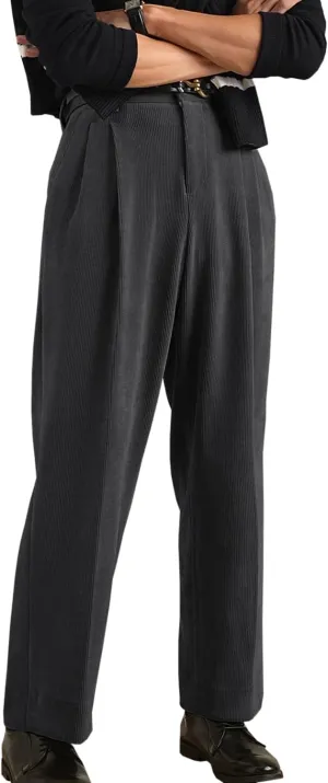 Mens Corduroy Pants Vintage Casual Straight Leg Classic Fit Pleated Dress Pants