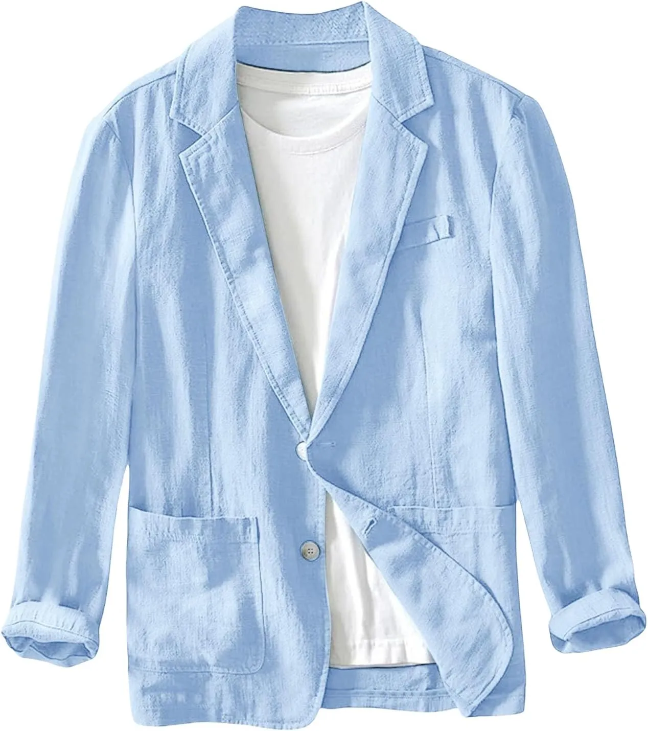 Mens Cotton Linen Blazer Lightweight and Thin Casual Sport Coat Solid Color with Two Button Pockets for Daily Suits