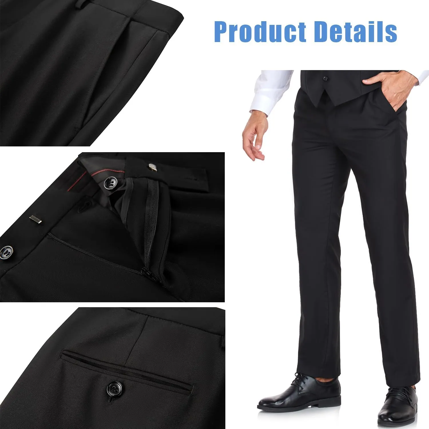 Men's Dress Pants Classic Fit Expandable Waist Casual Flat Front Pant