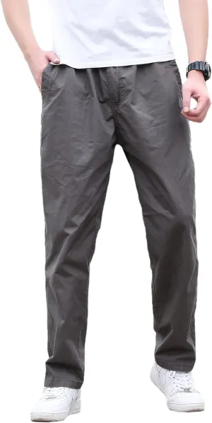 Mens Lightweight Full Elastic Waist Twill Drawstring Casual Pants