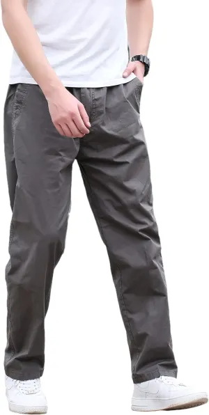 Mens Lightweight Full Elastic Waist Twill Drawstring Casual Pants