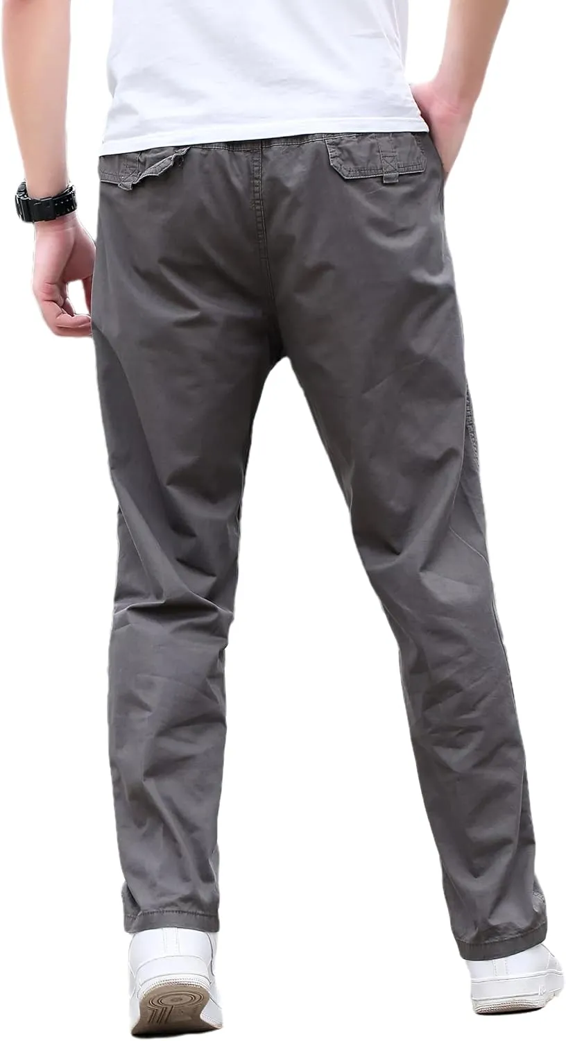 Mens Lightweight Full Elastic Waist Twill Drawstring Casual Pants