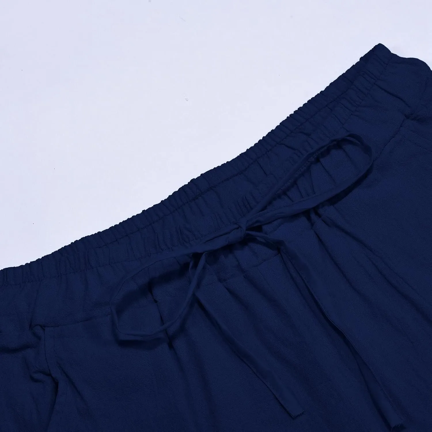 Men's Linen Solid Color Casual Drawstring Pocket Pants Lightweight Elastic Waist