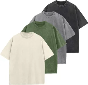 Men's Oversized Cotton T-Shirts Loose Fit Vintage Washed Tee Unisex Short Sleeve Casual Shirts Tops