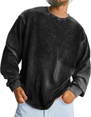 Mens Oversized Vintage Sweatshirts Distressed Casual Long Sleeve Drop Shoulder Crewneck Pullover Hip Hop Streetwear