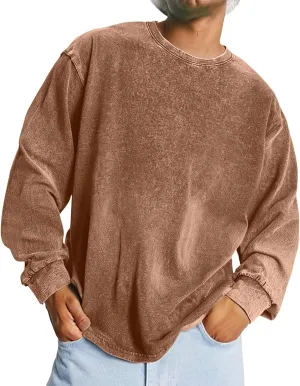 Mens Oversized Vintage Sweatshirts Distressed Casual Long Sleeve Drop Shoulder Crewneck Pullover Hip Hop Streetwear