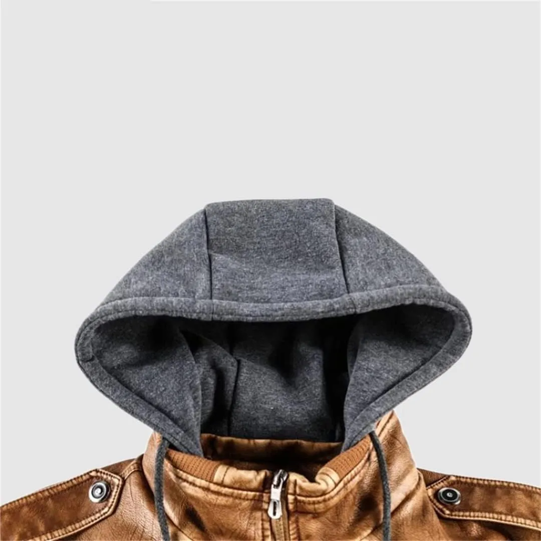 Mens PU Hooded Jackets Coats Motorcycle Biker Faux Leather Jacket Classic Winter Jackets