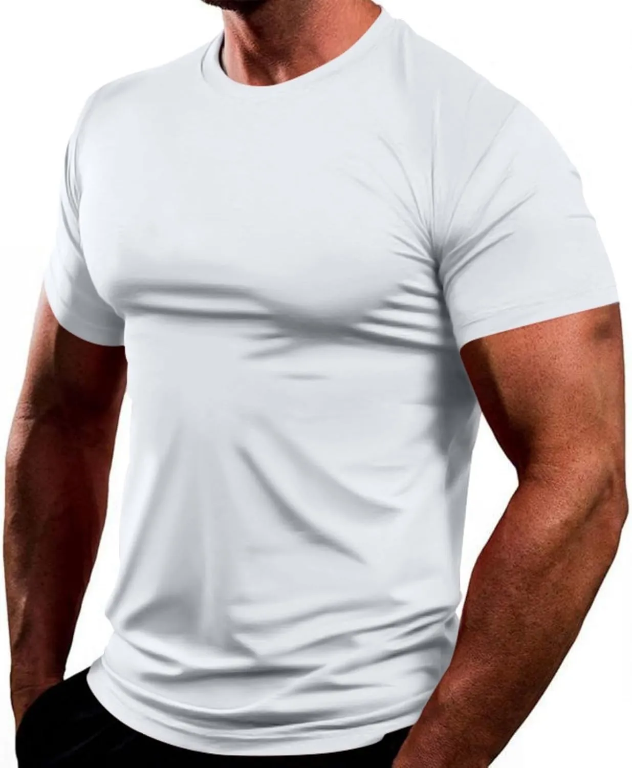 Mens Quick Dry Workout Tees Lightweight Soft Touch Round Neck Gym Shirts Short Sleeve Fitness Tops