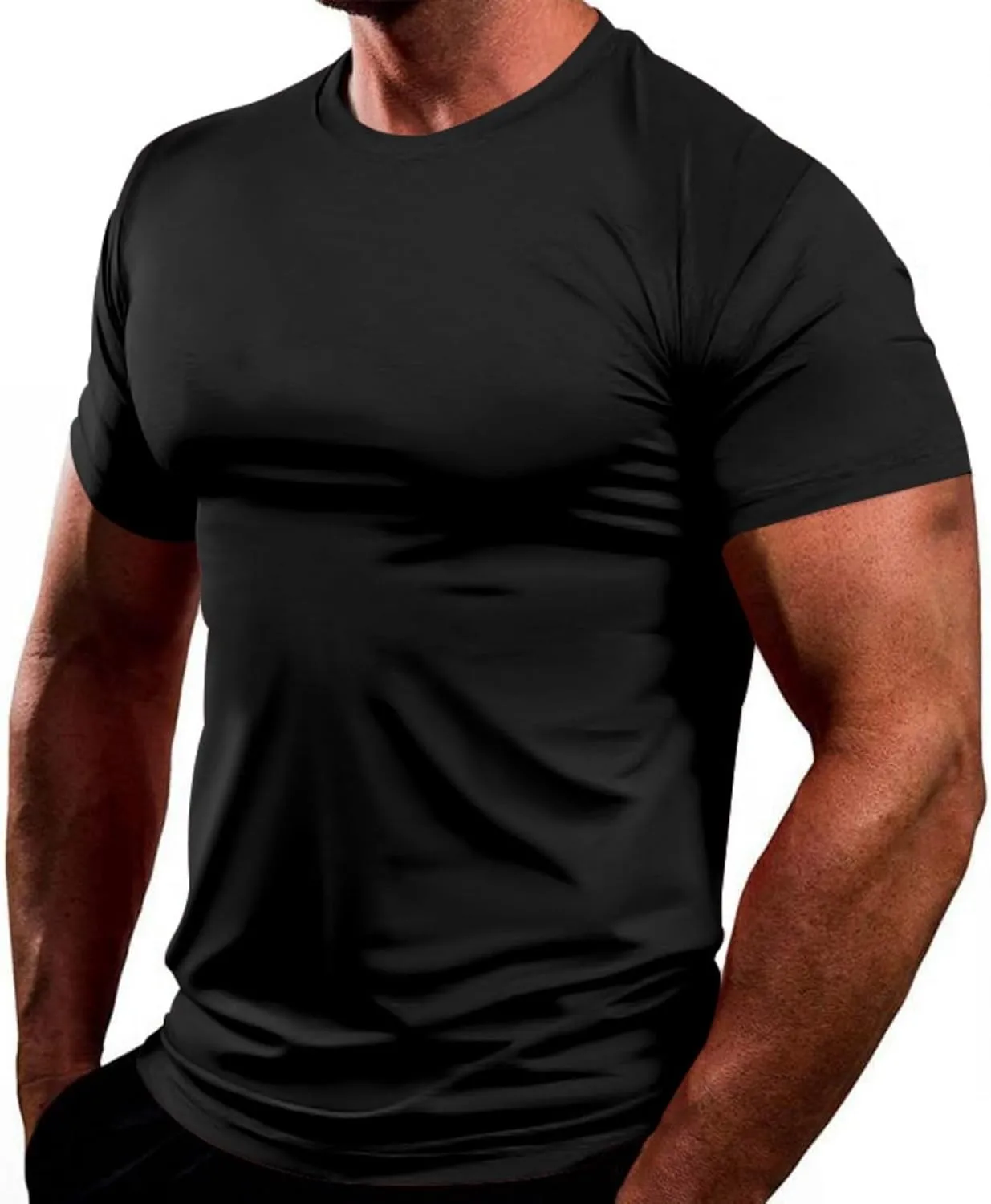 Mens Quick Dry Workout Tees Lightweight Soft Touch Round Neck Gym Shirts Short Sleeve Fitness Tops