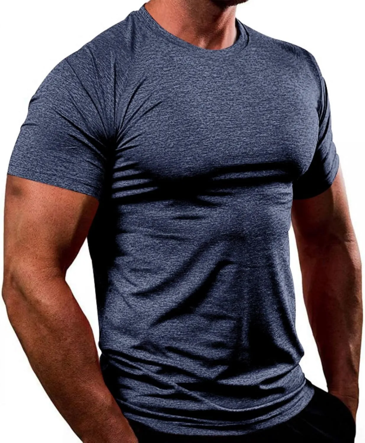 Mens Quick Dry Workout Tees Lightweight Soft Touch Round Neck Gym Shirts Short Sleeve Fitness Tops