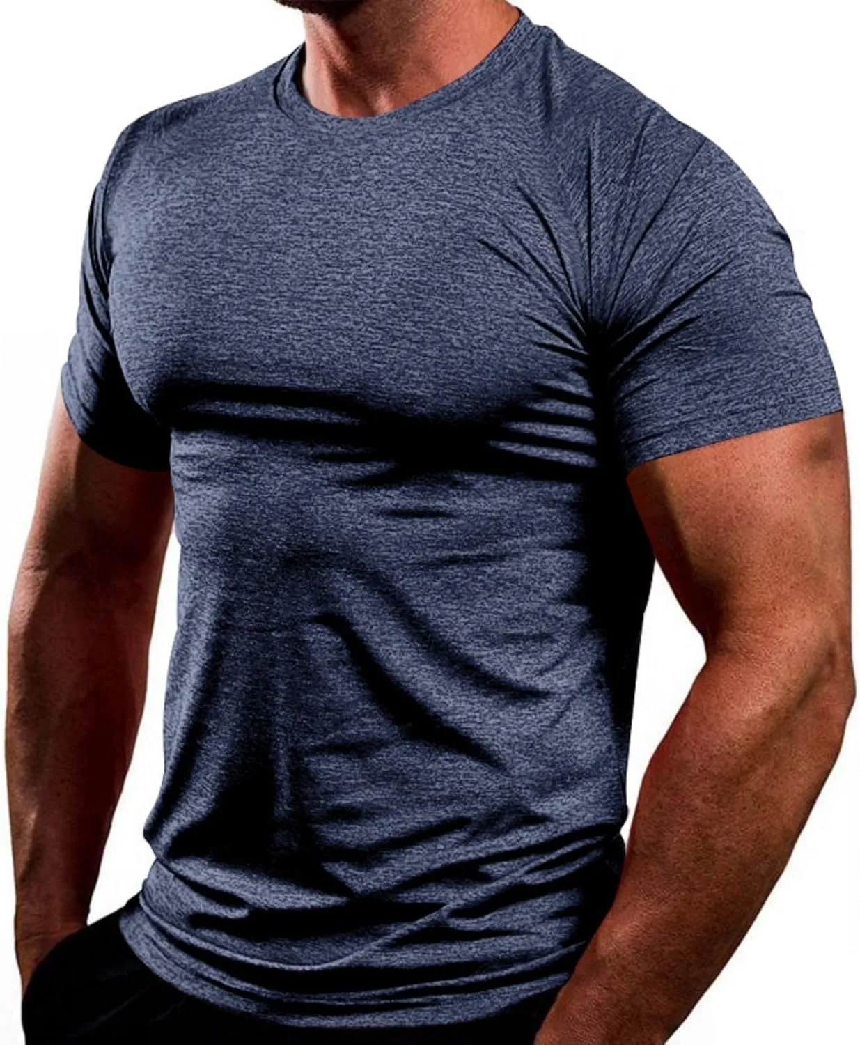 Mens Quick Dry Workout Tees Lightweight Soft Touch Round Neck Gym Shirts Short Sleeve Fitness Tops