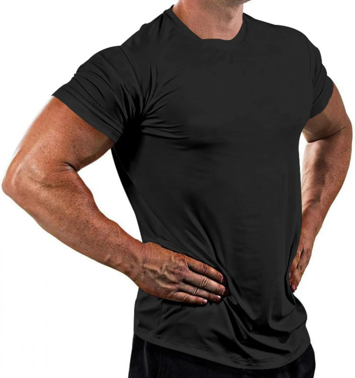Mens Quick Dry Workout Tees Lightweight Soft Touch Round Neck Gym Shirts Short Sleeve Fitness Tops
