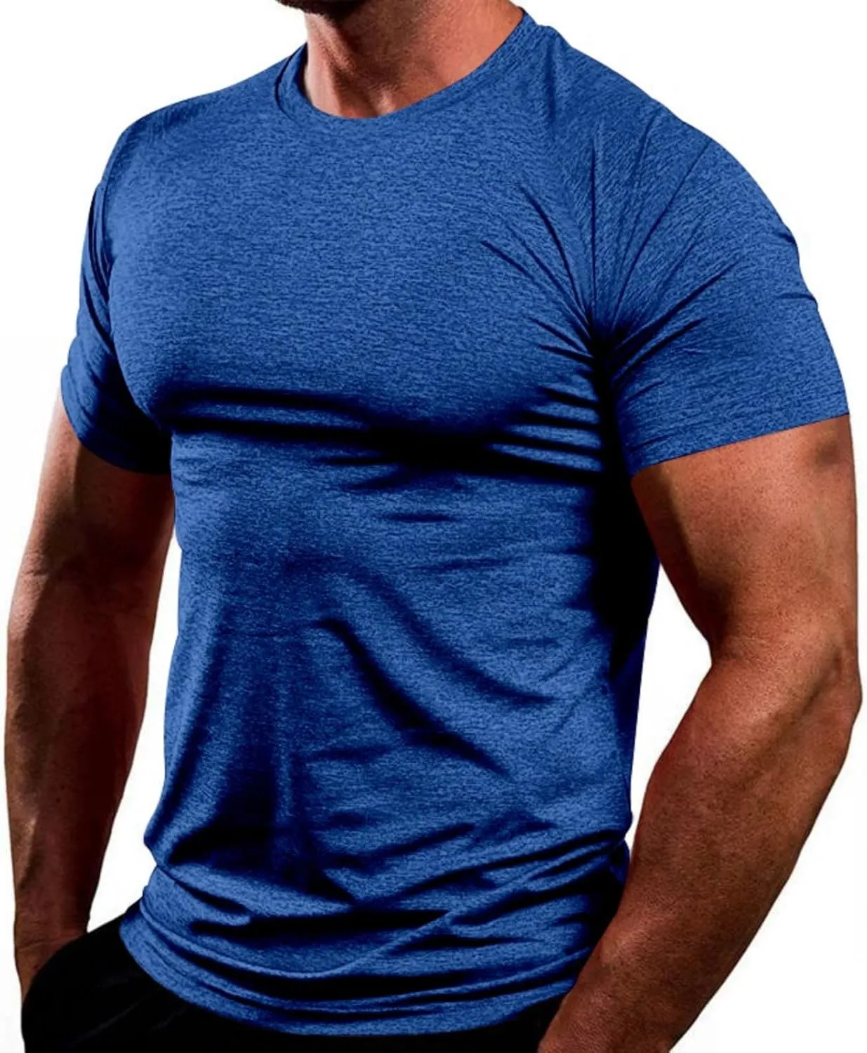 Mens Quick Dry Workout Tees Lightweight Soft Touch Round Neck Gym Shirts Short Sleeve Fitness Tops