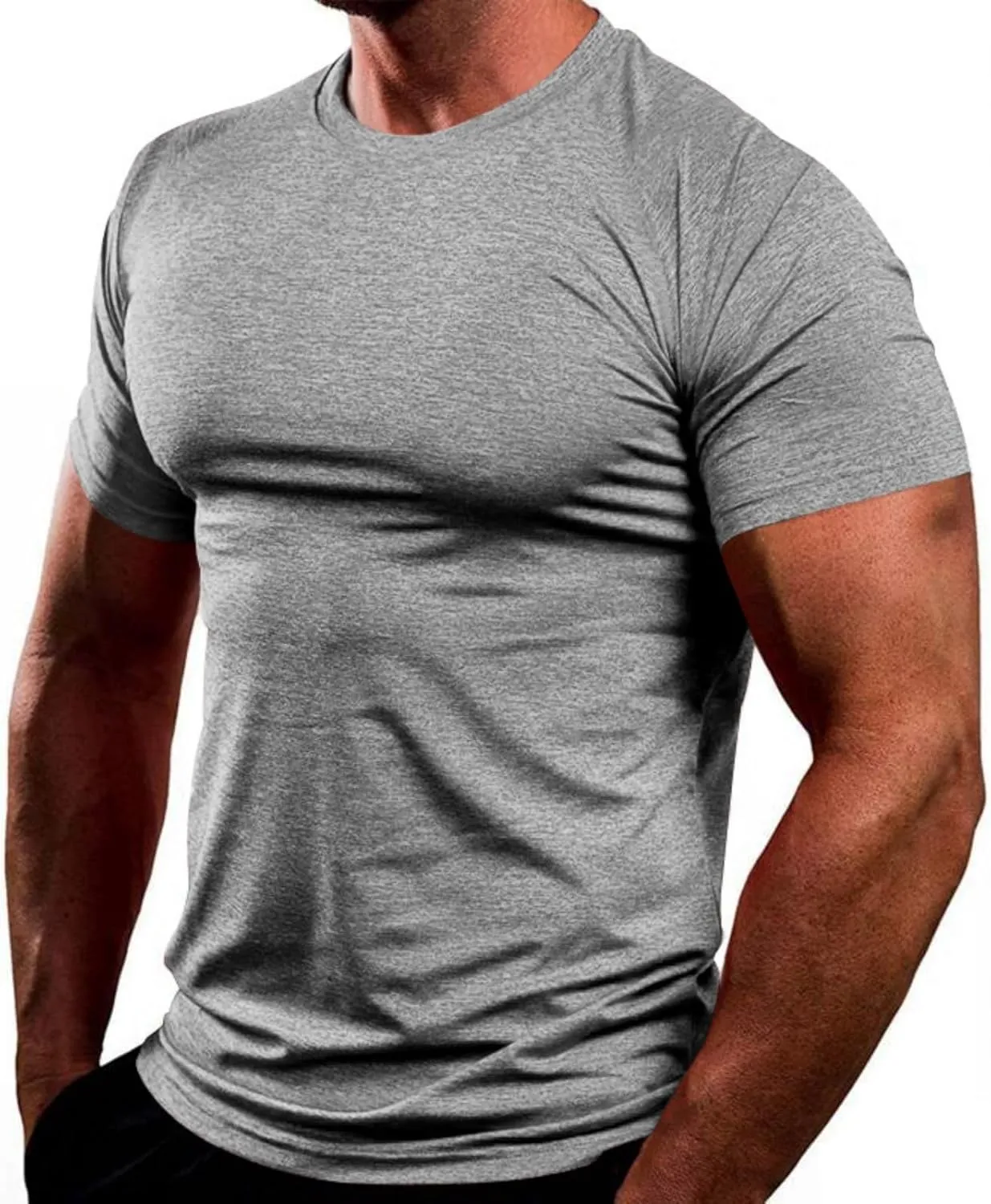 Mens Quick Dry Workout Tees Lightweight Soft Touch Round Neck Gym Shirts Short Sleeve Fitness Tops