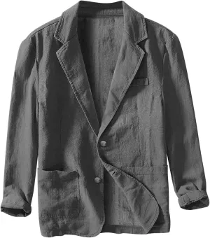 Men's Slim Fit 1 Button Linen Solid Spring and Summer Casual Lightweight Lapel Thin Blazer Outwear Jacket Sport Coat