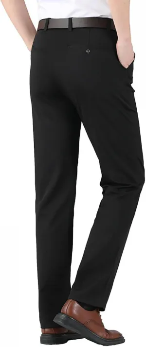 Men's Slim Fit Dress Pant Flex Flat Front Expandable-Waist Suit Pants Modern Fit Wrinkle-Resistant Tapered Chino Pants