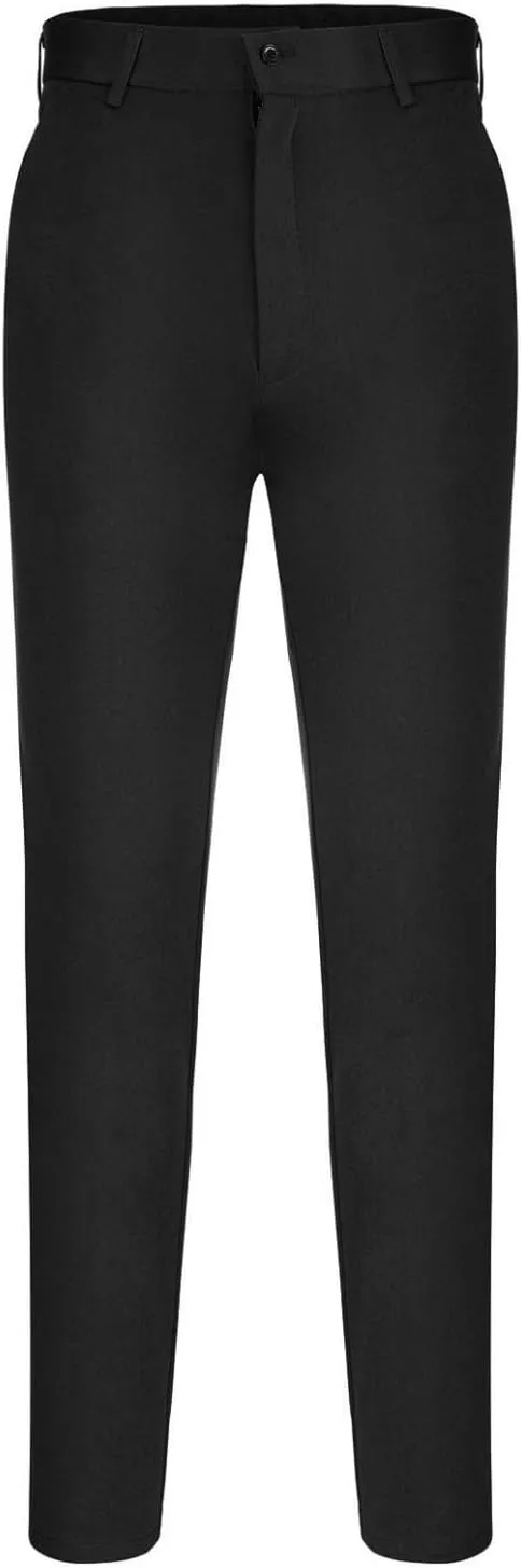 Men's Slim Fit Dress Pant Flex Flat Front Expandable-Waist Suit Pants Modern Fit Wrinkle-Resistant Tapered Chino Pants