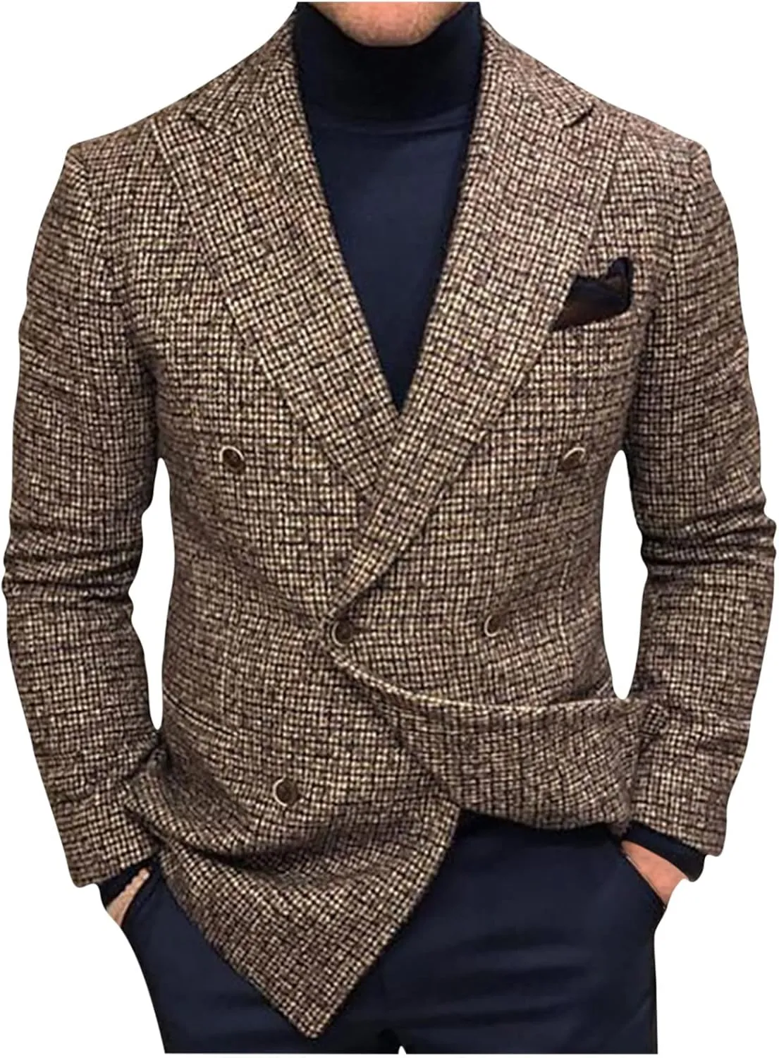 Mens Slim Fit Stylish Blazer Suit Jacket Double Breasted Modern Business Blazers Tuxedo Jacket Lightweight Sport Coat