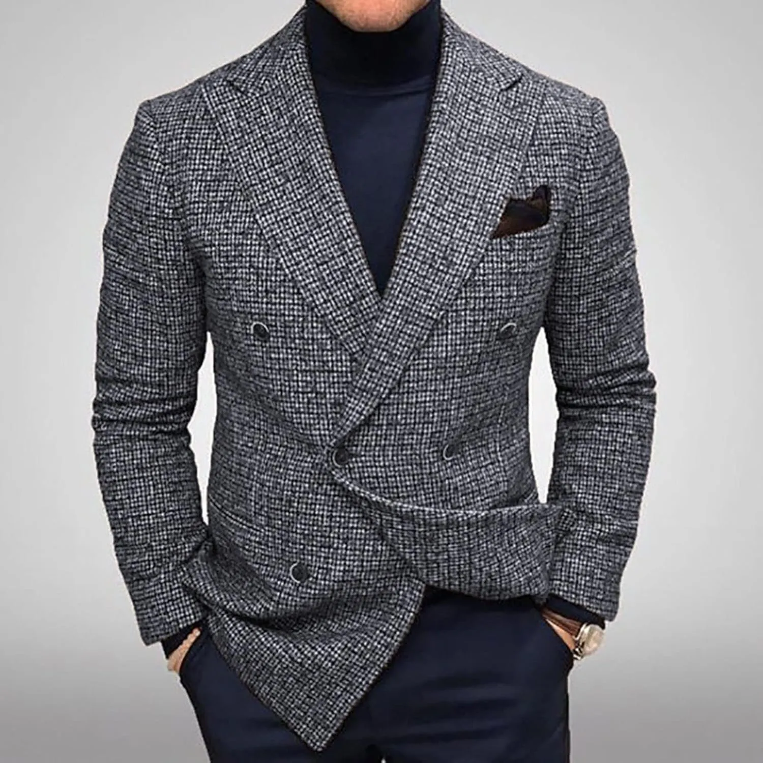 Mens Slim Fit Stylish Blazer Suit Jacket Double Breasted Modern Business Blazers Tuxedo Jacket Lightweight Sport Coat
